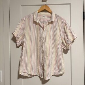 GAP White Button-Down Short Sleeve Shirt Colorful Stripes | L | Elevated Basic